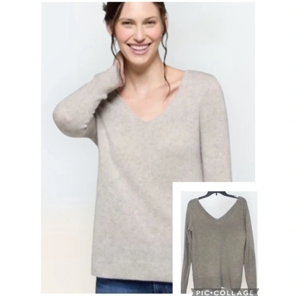 41 Hawthorn Gray Double V Wool Blend Casual Soft Long Sleeve Sweater Small